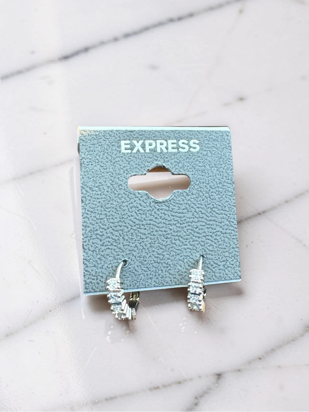 Express Silver-Tone Cubic Stone Hoop Earrings